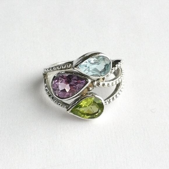 Sterling silver 3 gemstone ring Peridot, Amethyst, Topaz 🆕 - Picture 9 of 9